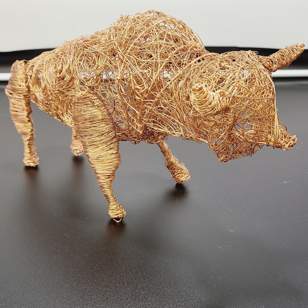 Sculpture, Copper Wire, Bull Bison, PRE-OWNED
